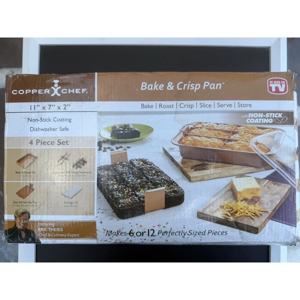 Copper Chef Bake & Crisp Pan 4 Piece Set Non-Stick Brownie Pan with Lid 11x7x2